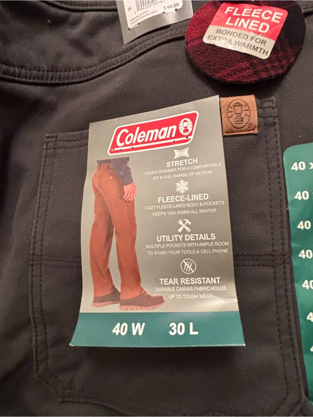 Coleman Men’s Dark Gray Cargo Pants with Fleece Lining
40 x 30